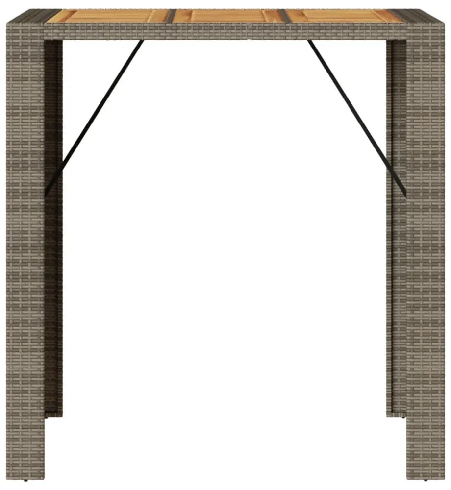 szürke polyrattan kerti bárasztal akácfa lappal 105x80x110 cm