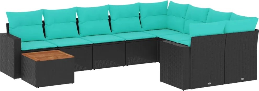 vidaXL 10 részes fekete polyrattan kerti ülőgarnitúra párnával