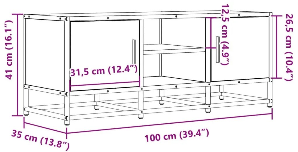 fekete szerelt fa és fém TV-szekrény 100x35x41 cm