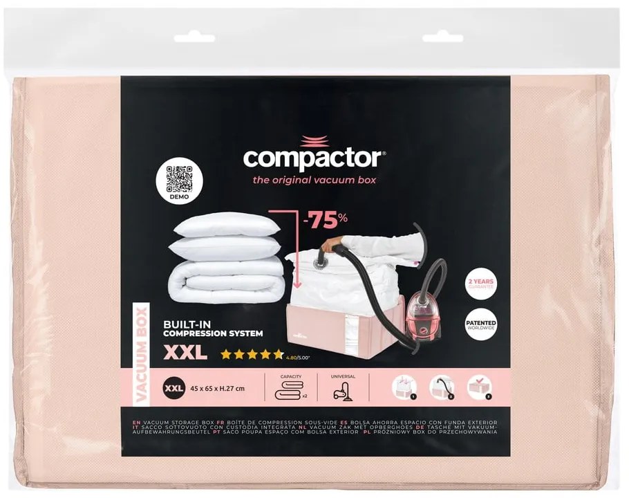 Vákuumos műanyag ruhatároló doboz 65x45x27 cm Pink Edition – Compactor
