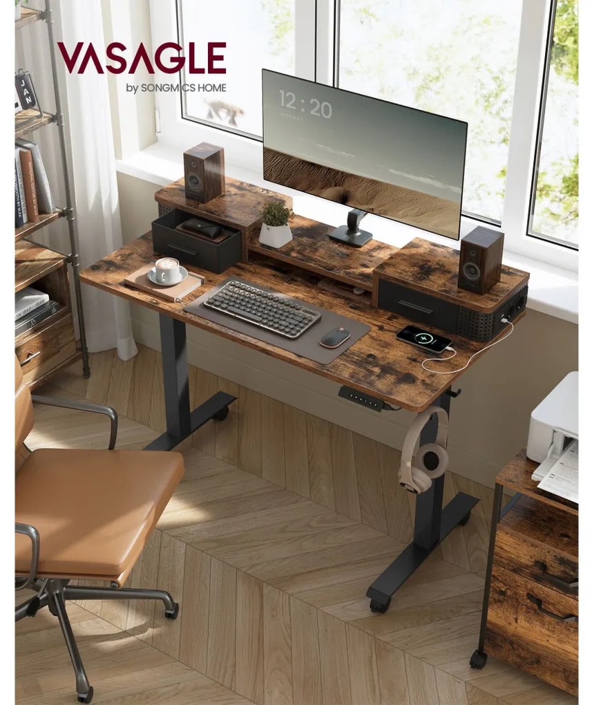 Íróasztal, elektromosan állítható magasság, rusztikus barna 60 x 120 x (72-120) cm