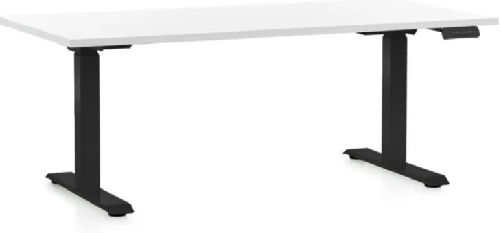 Állítható magasságú asztal OfficeTech D, 160 x 80 cm, fekete alap, fehér