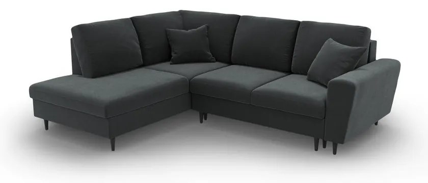 Sötétszürke bársony kinyitható tárolóhelyes sarokkanapé (bal oldali-L alakú) Kyoto – Cosmopolitan Design