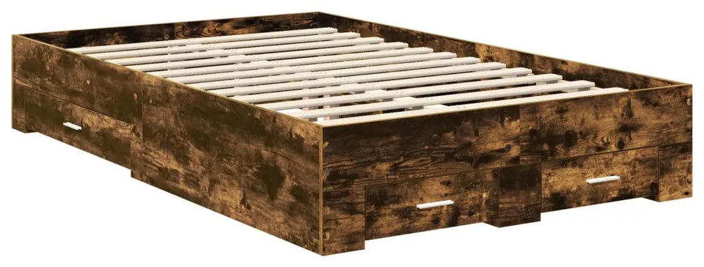 vidaXL Ágykeret fiókkal fejtámlával Füstölt tölgy 120 x 190 cm Faanyag