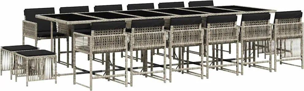 vidaXL 17 részes szürke polyrattan kerti étkezőgarnitúra párnákkal