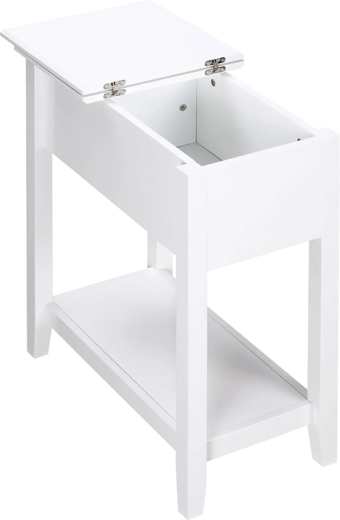HOMCOM Éjjeli Szófaasztal Fölnyitható Fedéllel, Tároló Polccal és Rejtett Kábelnyílással, 60.5x32.5x70 cm, Fehér | Aosom