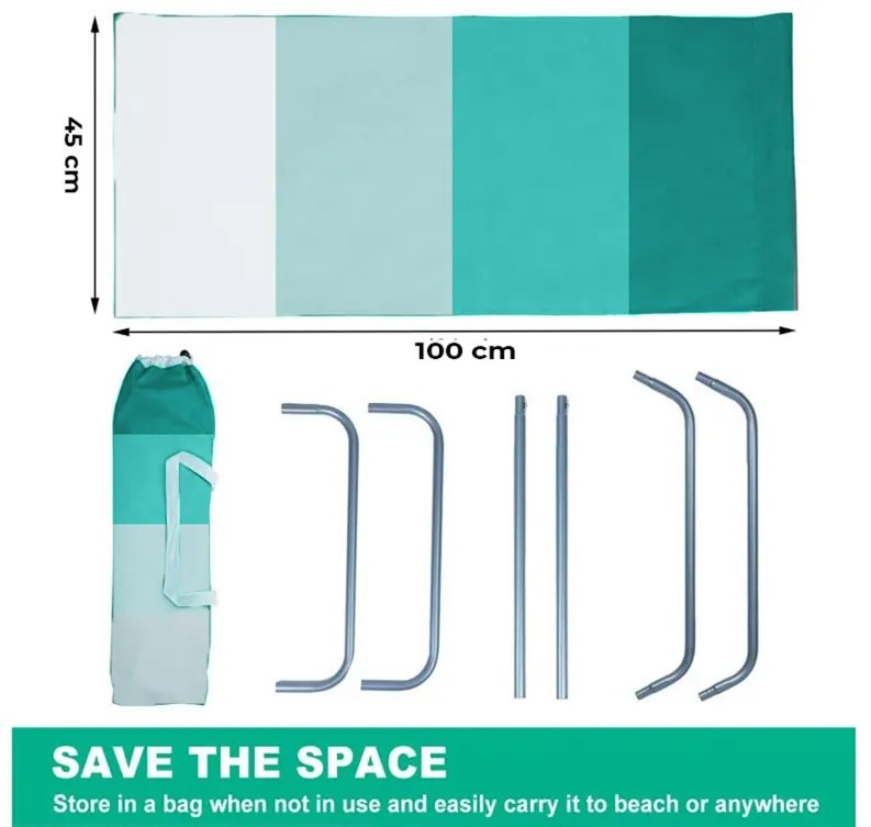 Összecsukható tengerparti napozóágy SAND, zöld csíkos