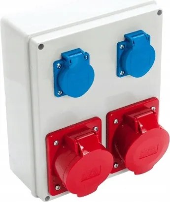 Elektromos doboz Falra szerelhető erőkapcsoló aljzatokkal 2x32A 2x250V