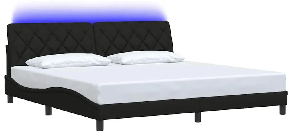 fekete szövet ágykeret LED-es matrac nélkül 200 x 200 cm