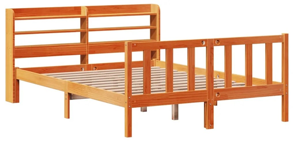 viaszbarna tömör fenyőfa ágykeret fejtámlával 120 x 200 cm