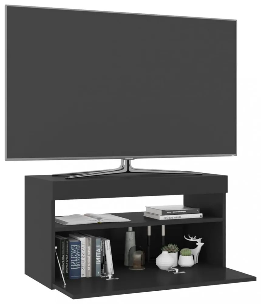 fekete TV-szekrény LED-világítással 75 x 35 x 40 cm