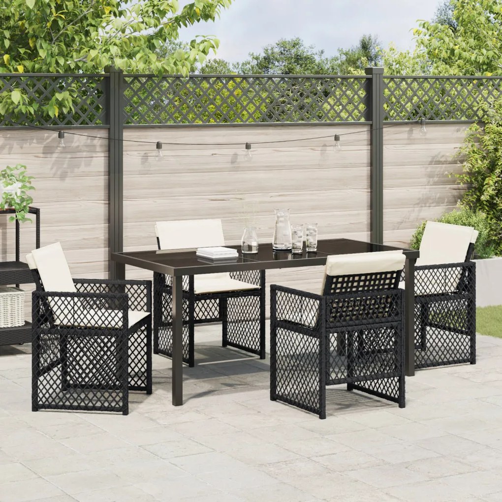 5 Részes Kerti Étkezőszett párnákkal Fekete Polyrattan