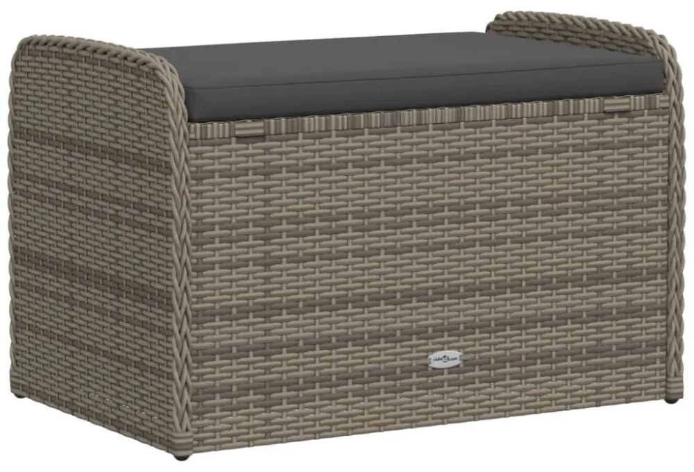 szürke polyrattan tárolópad párnával 80 x 51 x 52 cm
