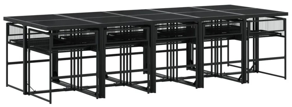 13 részes fekete polyrattan kerti étkezőgarnitúra