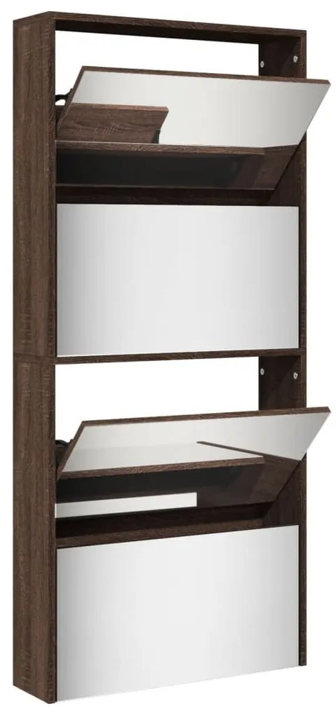 4 szintes barna tölgyszínű cipőszekrény tükörrel 63x17x134 cm