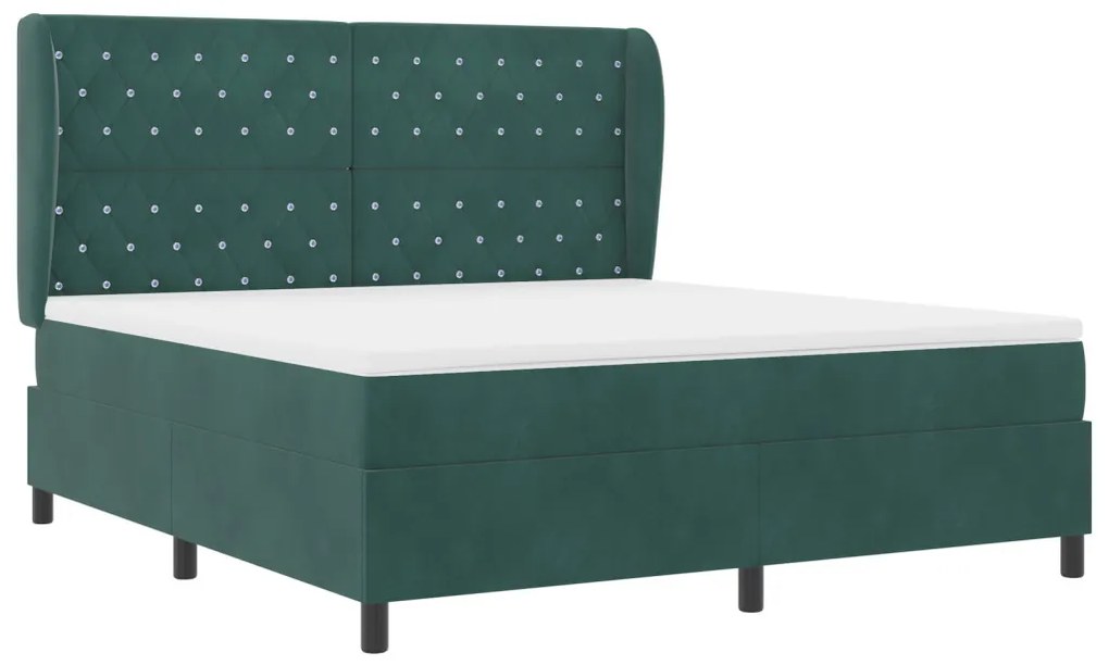Box Spring Ágy matraccal sötét zöld, 180x200 cm, bársony