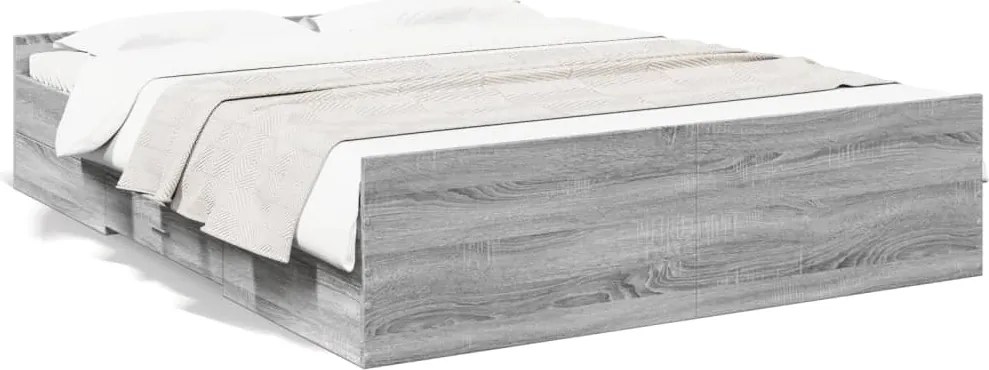 vidaXL szürke sonoma színű szerelt fa ágykeret fiókokkal 150x200 cm