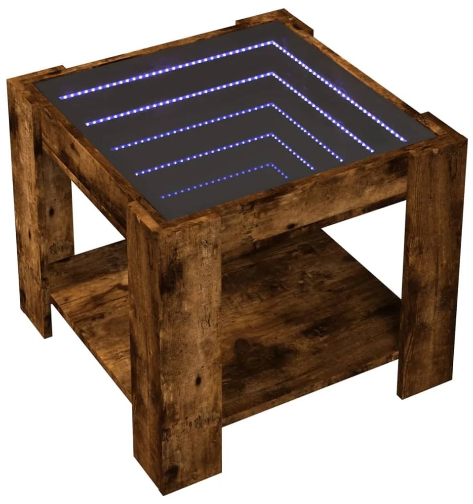 Füstös tölgy szerelt fa dohányzóasztal LED-del 53 x 53 x 45 cm