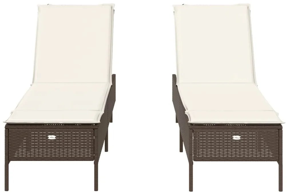 2 db barna polyrattan napozóágy párnával