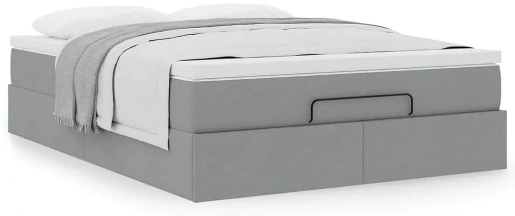 Ottomán ágykeret matraccal világosszürke 140x190 cm szövet