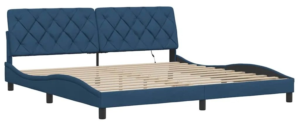 kék szövet ágykeret LED-es matrac nélkül 200 x 200 cm