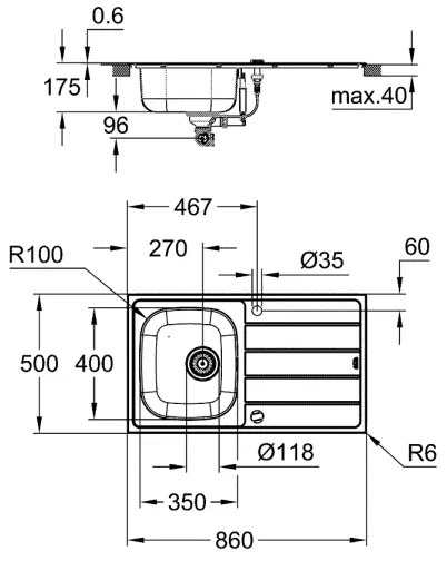 GROHE 31562SD1 - BAU konyhai mosogató és csaptelep szett 860 x 500 mm rozsdamentes acél