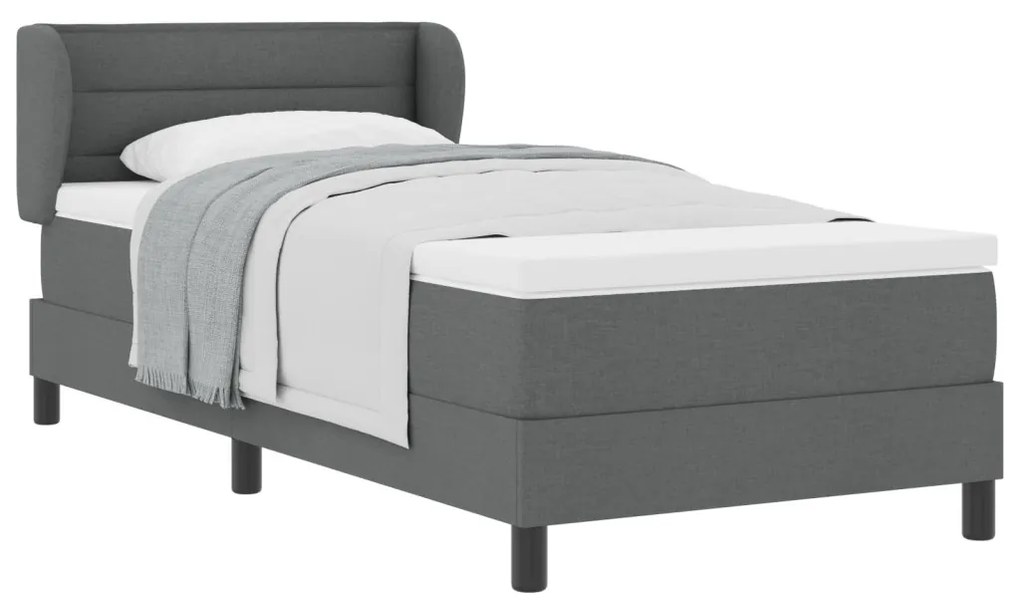 Boxspring Ágy Matrac nélkül - Sötétszürke, 90x190 cm, Szövet