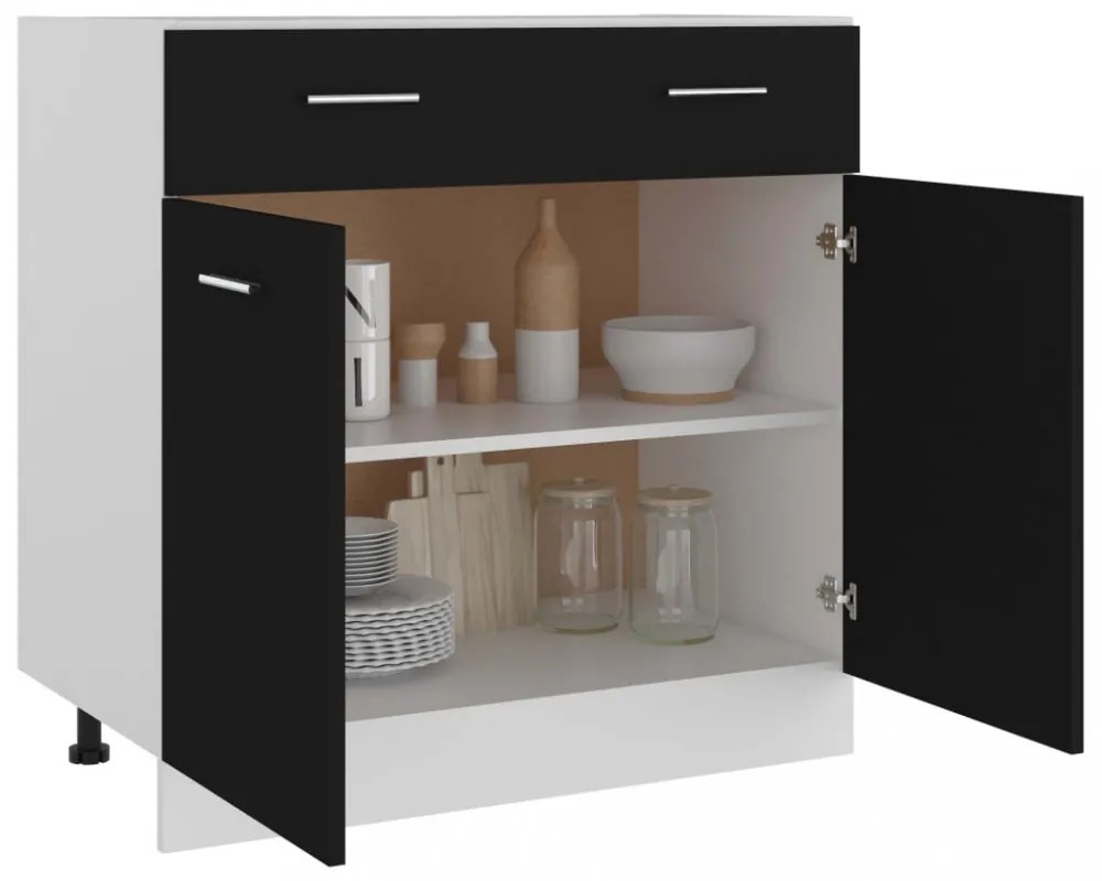 “Lyon” fekete szerelt fa fiókos alsószekrény 80 x 46 x 81,5 cm