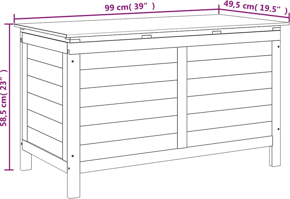 vidaXL tömör fenyőfa kerti tárolóláda 99x49,5x58,5 cm