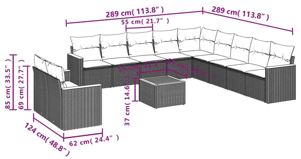 12 részes szürke polyrattan kerti ülőgarnitúra párnákkal