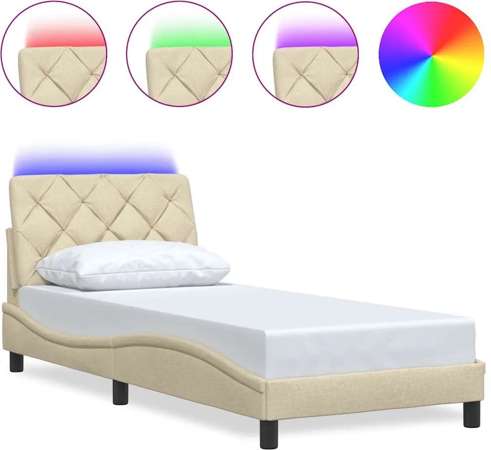 vidaXL krémszínű szövet ágykeret LED-ekkel matrac nélkül 90x200 cm