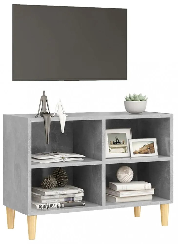 betonszürke TV-szekrény tömör falábakkal 69,5 x 30 x 50 cm