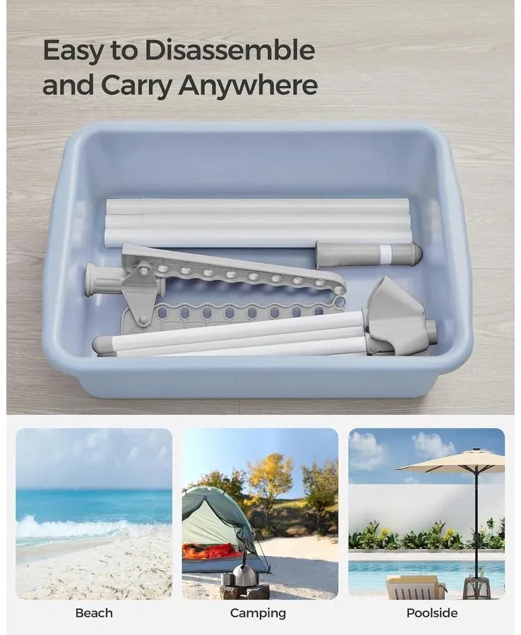 Ruhaszárító állvány, 3 forgatható karral vállfák számára 150 cm magas, szürke és fehér színben