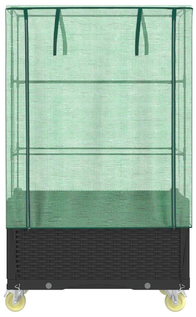 Rattan megjelenésű magaságyás borítással/kerékkel 80x50x182 cm