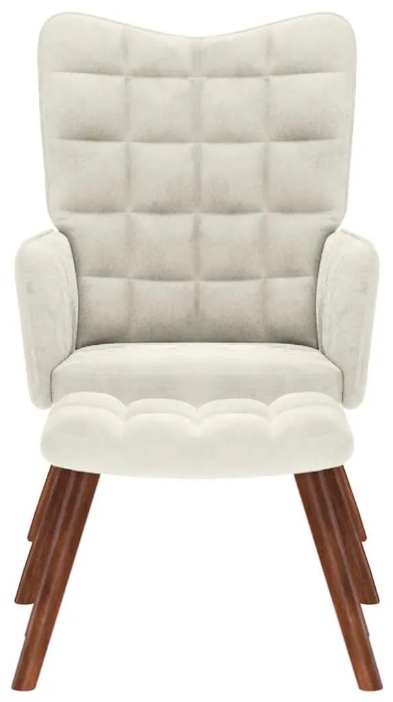 krémszínű bársony pihenőfotel zsámolynal