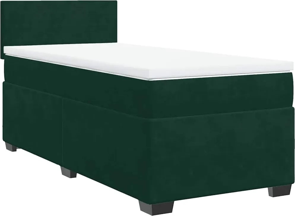 vidaXL sötétzöld bársony rugós ágy matraccal 90 x 200 cm
