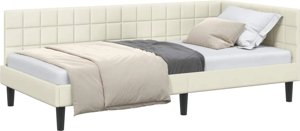 vidaXL Sarokágy keret fejtámlával Krém 90 cm x 190 cm Bársony