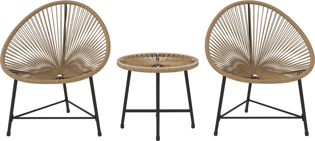 Outsunny Poly Rattan Kerti Bútor Szett, Kültéri Lounge Erkély Bútor 2 Személy Részére, 3 Darabos Ülőgarnitúra 2 Székkel és Asztallal, Időjárásálló Ker