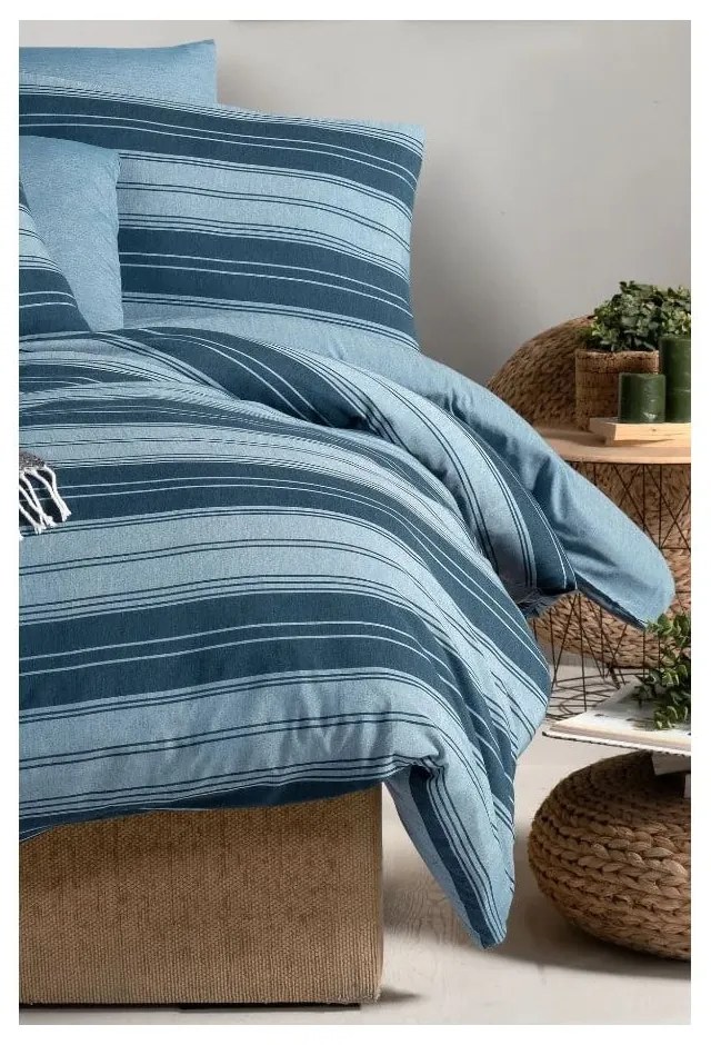 Kék kétszemélyes hosszabbított ágyneműhuzat lepedővel, négyrészes 200x220 cm Stripes – Mila Home