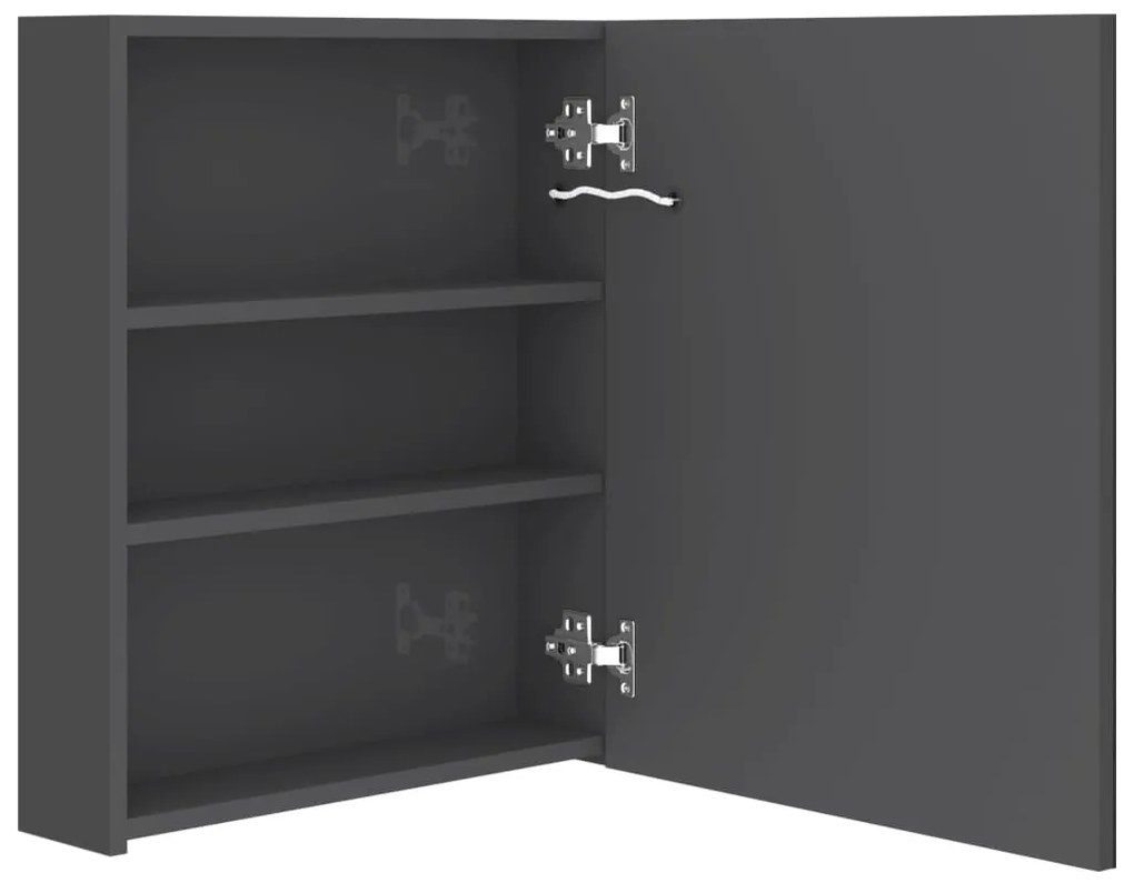 fényes szürke LED-es tükrös fürdőszobaszekrény 50 x 14 x 60 cm