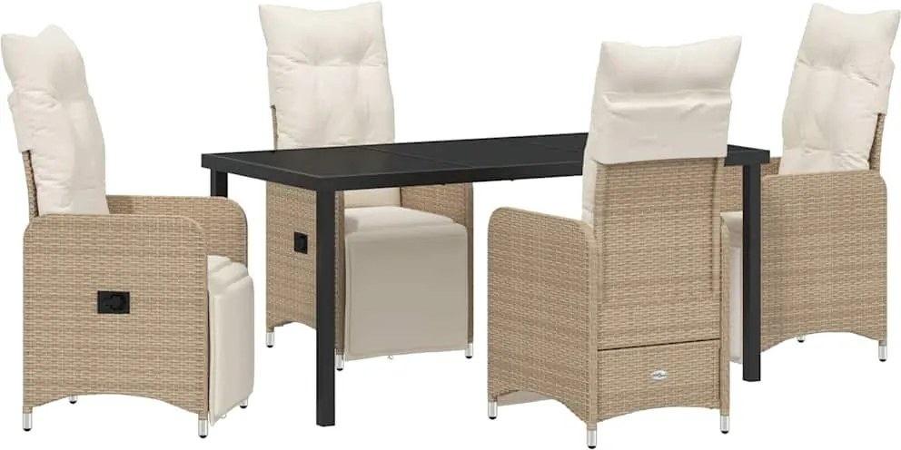 vidaXL Kert étkező szett párnával 5 pcs Bézs polirattan