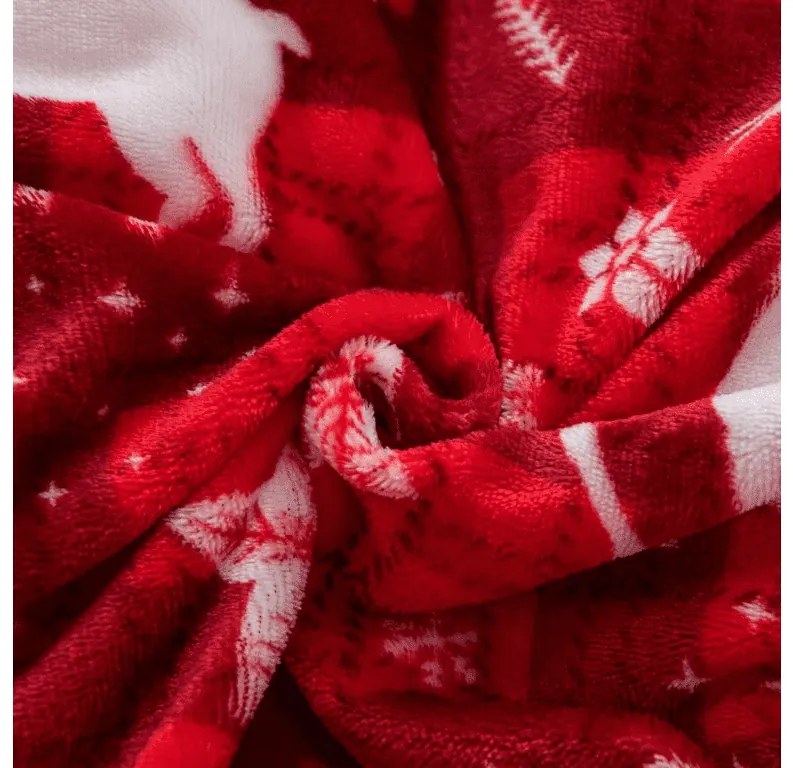 Mikroplüss ágyneműhuzat szett VELVET KARÁCSONY piros + mikroplüss lepedő SOFT 180x200 cm fehér, franciaágyra.