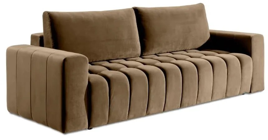 Világosbarna bársony kinyitható-tárolóhelyes kanapé 247 cm Lazaro – ELTAP