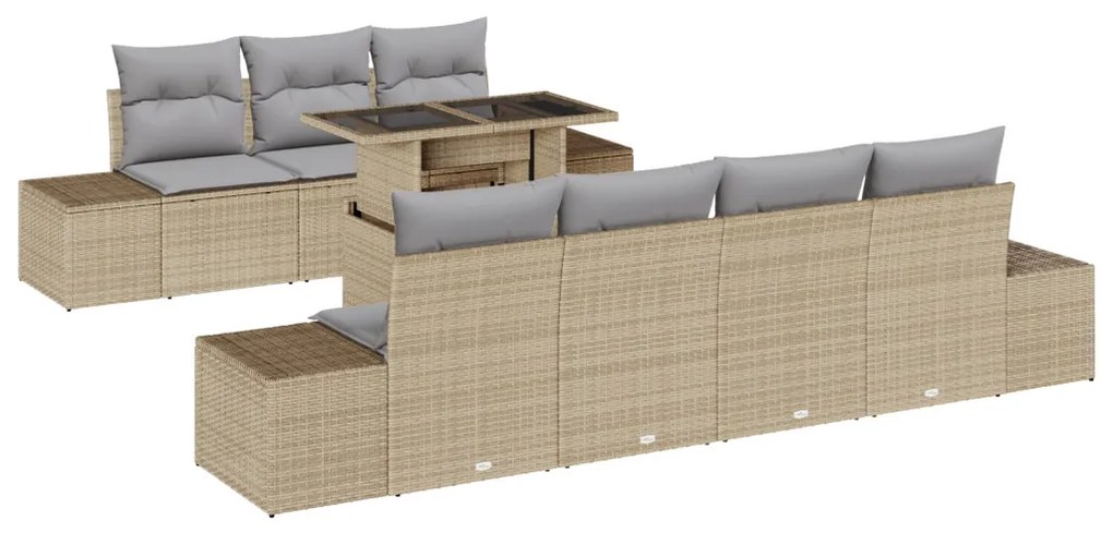 8 darabos kertibútor szett párnákkal bézs műrattan