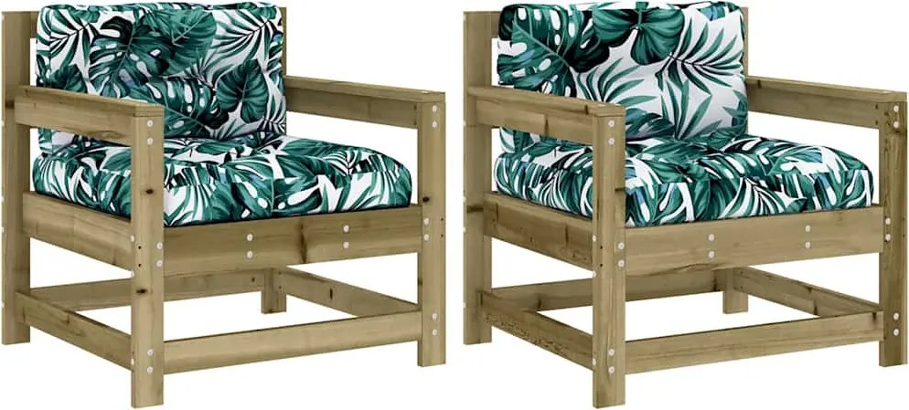 vidaXL 2 db tömör impregnált fenyőfa kerti szék párnákkal
