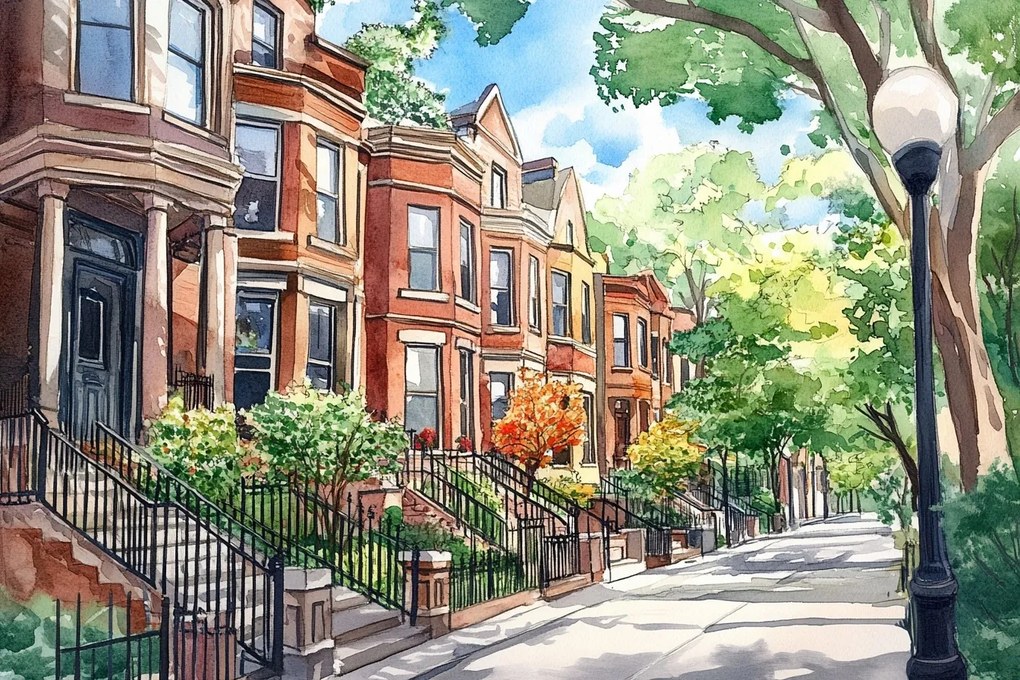 Vászonkép Canvas Város Utca Házak Brownstone Amerika Usa 120x80