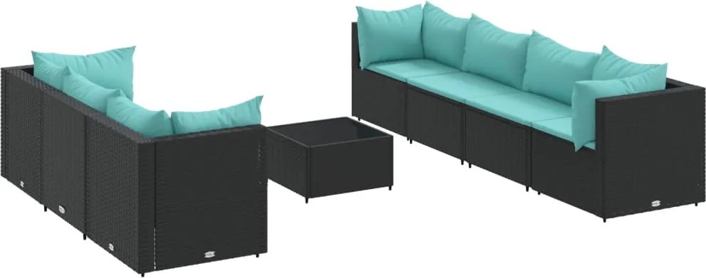 vidaXL 8 részes fekete polyrattan kerti ülőgarnitúra párnákkal