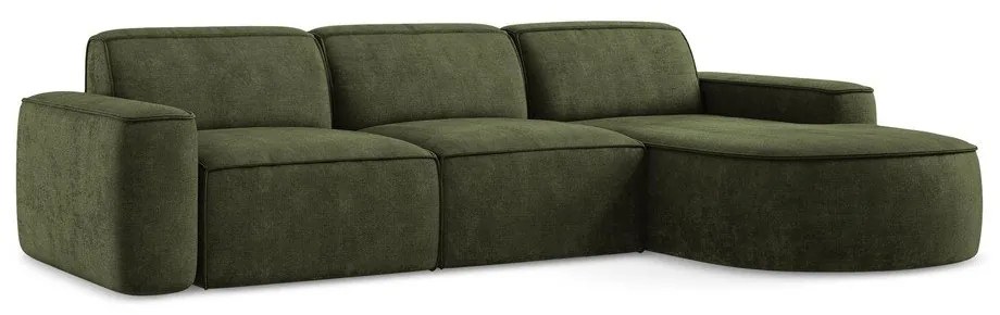 Zöld zsenília sarokkanapé (jobb oldali-heverő résszel) Omao – Makamii