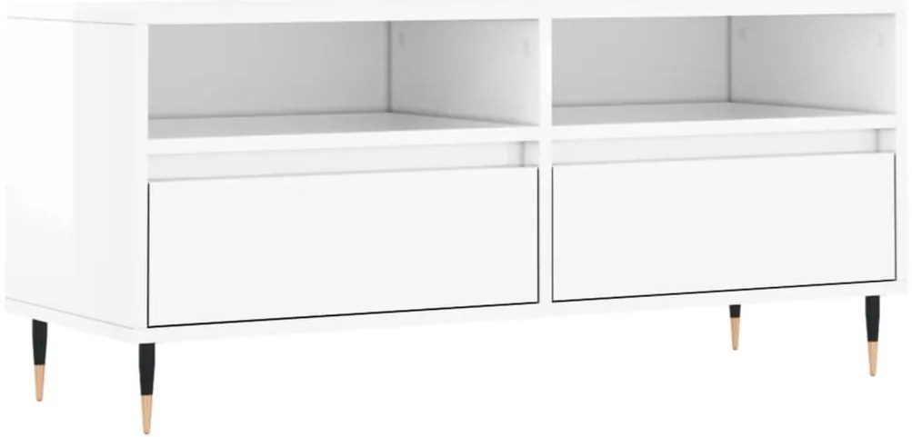 magasfényű fehér szerelt fa TV-szekrény 100 x 34,5 x 44,5 cm