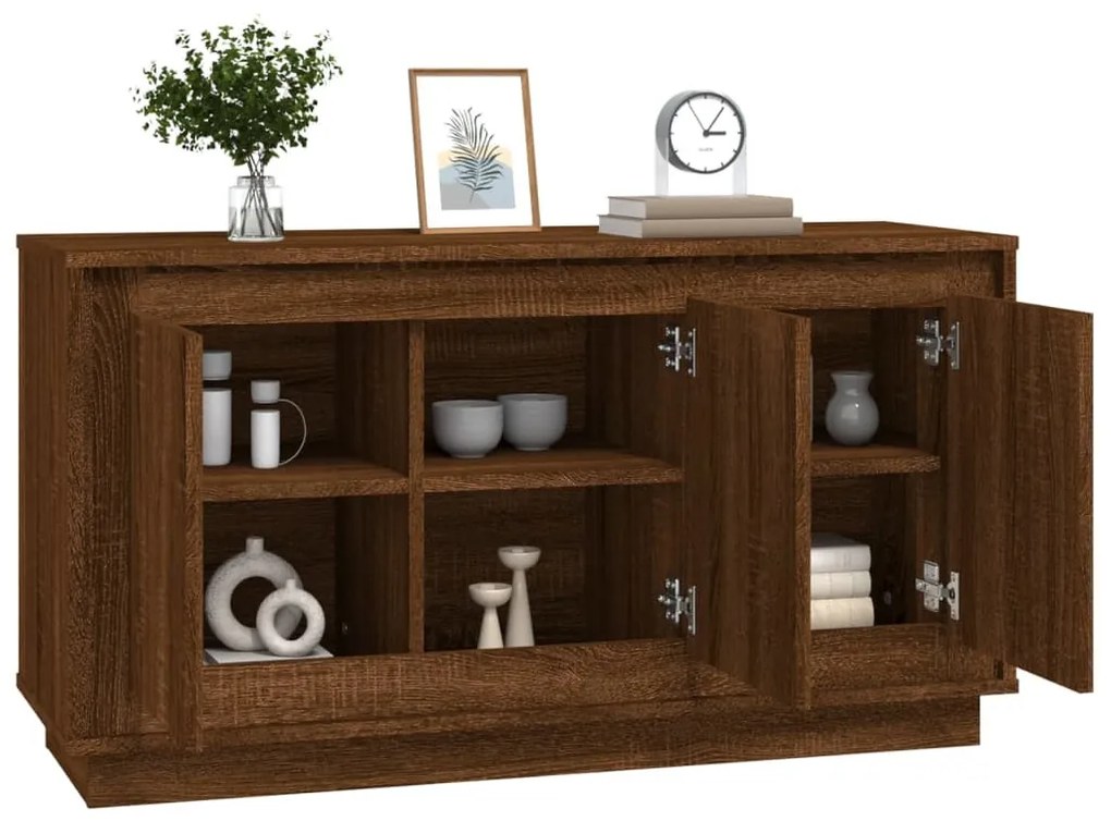 barna tölgyszínű szerelt fa tálalószekrény 102x35x55 cm